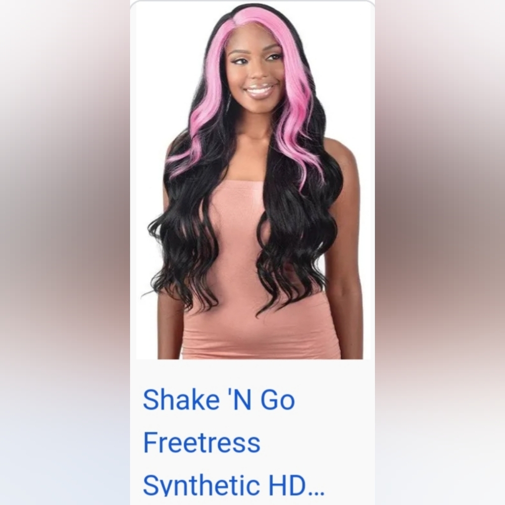 Shake 'N Go Freetress Pink and Black Left Part Lace Front Wig 24